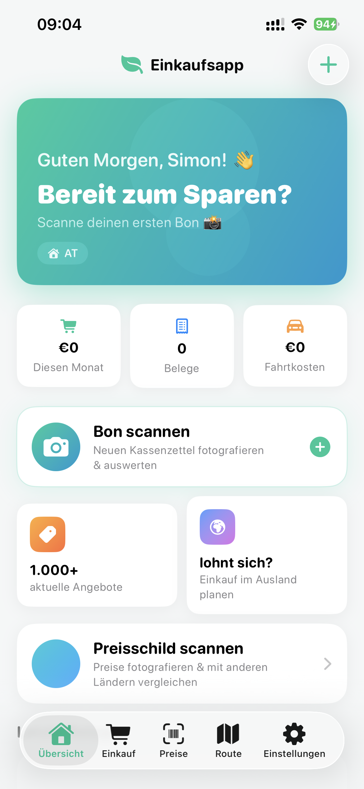 Einkaufsapp – Übersicht